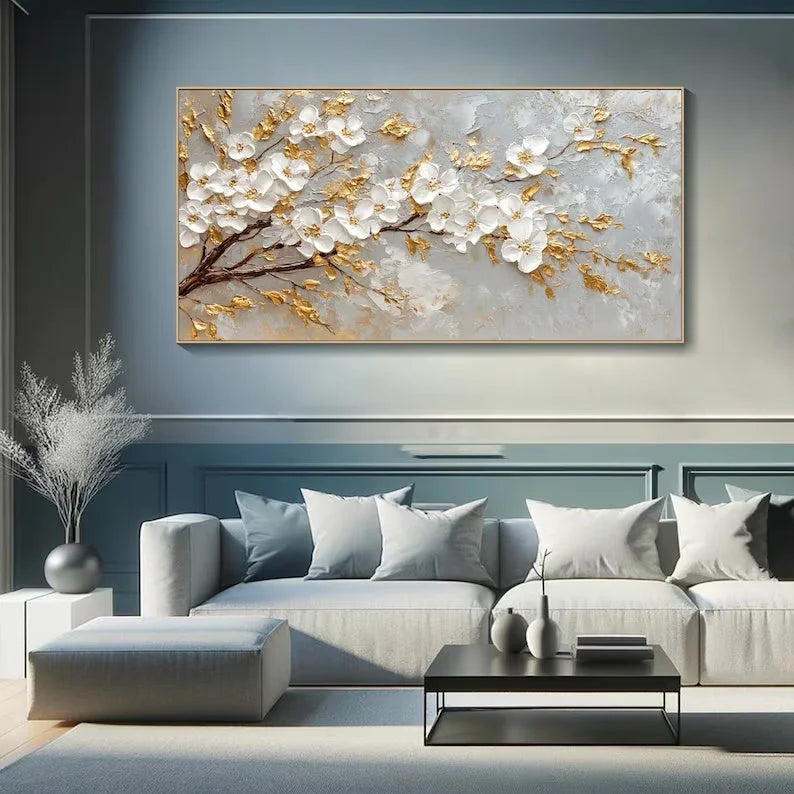 Multicolor Blossom-Modern Romantic Gold Foil Flower Texture Wall Art - Artwallpainting