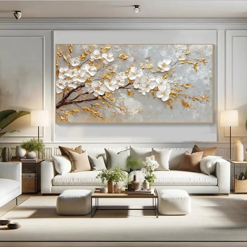 Multicolor Blossom-Modern Romantic Gold Foil Flower Texture Wall Art - Artwallpainting