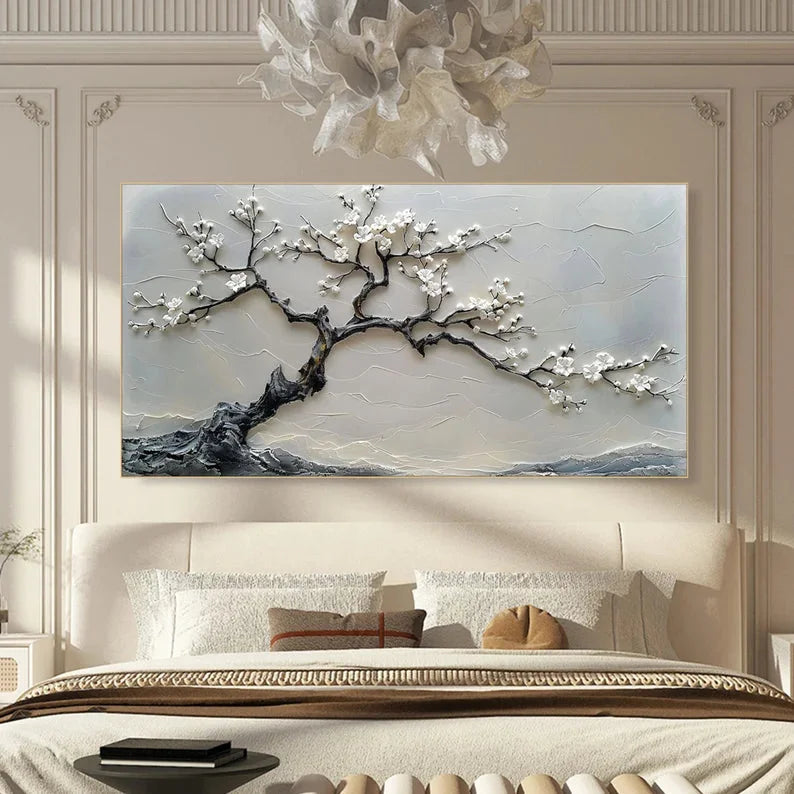 Multicolor Blossoms In Serenity-Modern Interior Design Texture Sculpture Plum Bone Wall Art - Artwallpainting