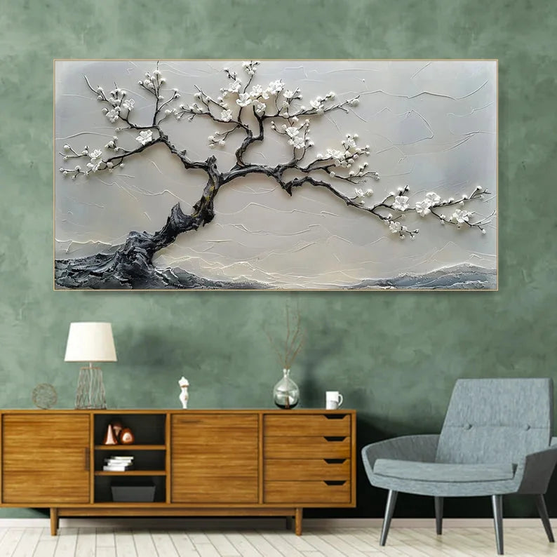 Multicolor Blossoms In Serenity-Modern Interior Design Texture Sculpture Plum Bone Wall Art - Artwallpainting
