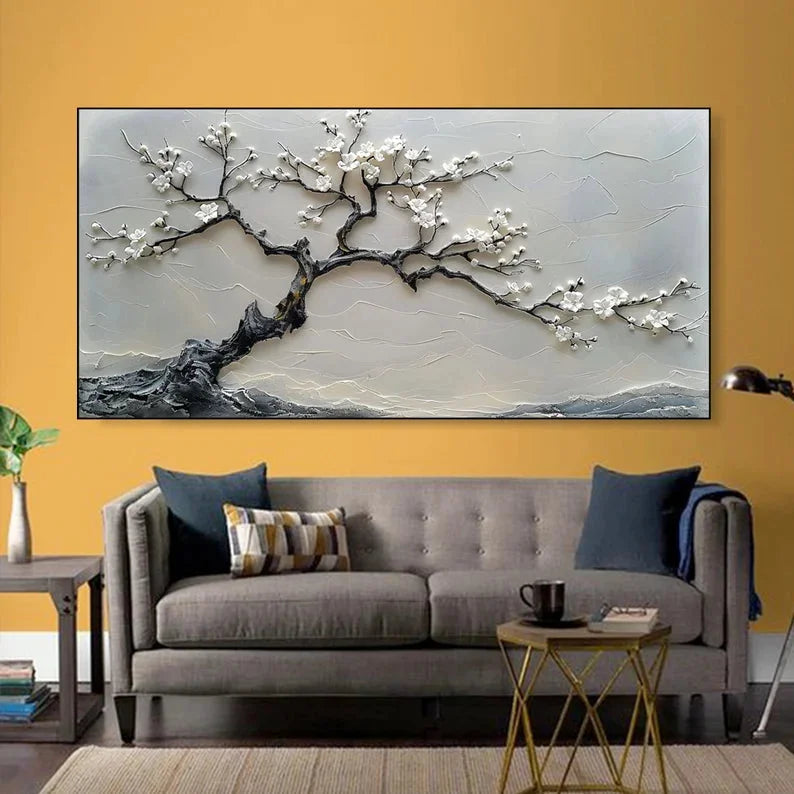 Multicolor Blossoms In Serenity-Modern Interior Design Texture Sculpture Plum Bone Wall Art - Artwallpainting