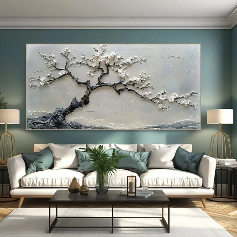 Multicolor Blossoms In Serenity-Modern Interior Design Texture Sculpture Plum Bone Wall Art - Artwallpainting