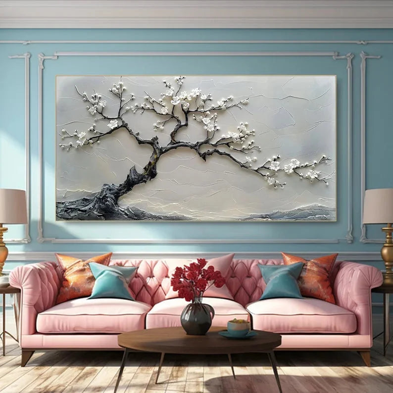 Multicolor Blossoms In Serenity-Modern Interior Design Texture Sculpture Plum Bone Wall Art - Artwallpainting