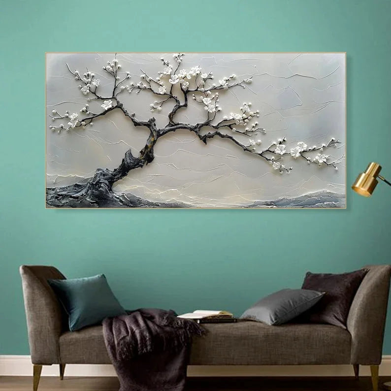 Multicolor Blossoms In Serenity-Modern Interior Design Texture Sculpture Plum Bone Wall Art - Artwallpainting