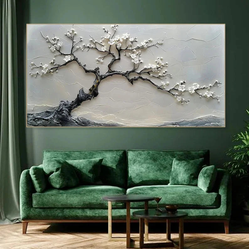 Multicolor Blossoms In Serenity-Modern Interior Design Texture Sculpture Plum Bone Wall Art - Artwallpainting