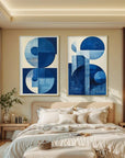 Multicolor Blue Harmony Minimalist Geometric Abstract Acrylic Painting (Set Of 2) - Artwallpainting