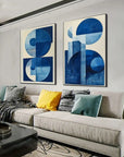 Multicolor Blue Harmony Minimalist Geometric Abstract Acrylic Painting (Set Of 2) - Artwallpainting