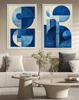 Multicolor Blue Harmony Minimalist Geometric Abstract Acrylic Painting (Set Of 2) - Artwallpainting