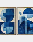 Multicolor Blue Harmony Minimalist Geometric Abstract Acrylic Painting (Set Of 2) - Artwallpainting