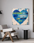 Multicolor Blue Heart Abstract Oil Painting Inspirational Text Art For Walls - Artwallpainting