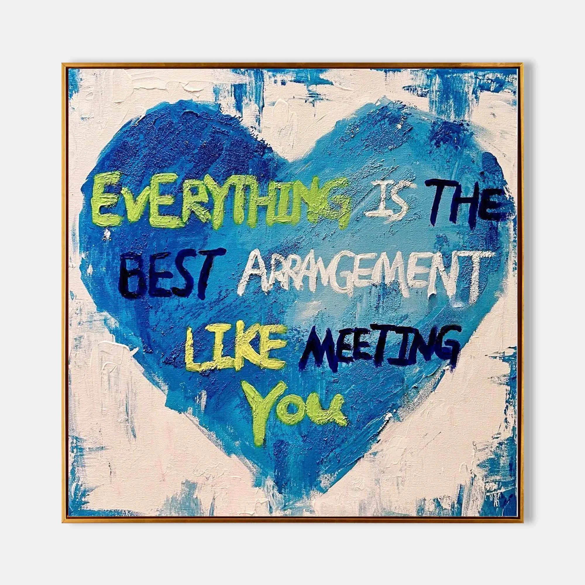 Multicolor Blue Heart Abstract Oil Painting Inspirational Text Art For Walls - Artwallpainting