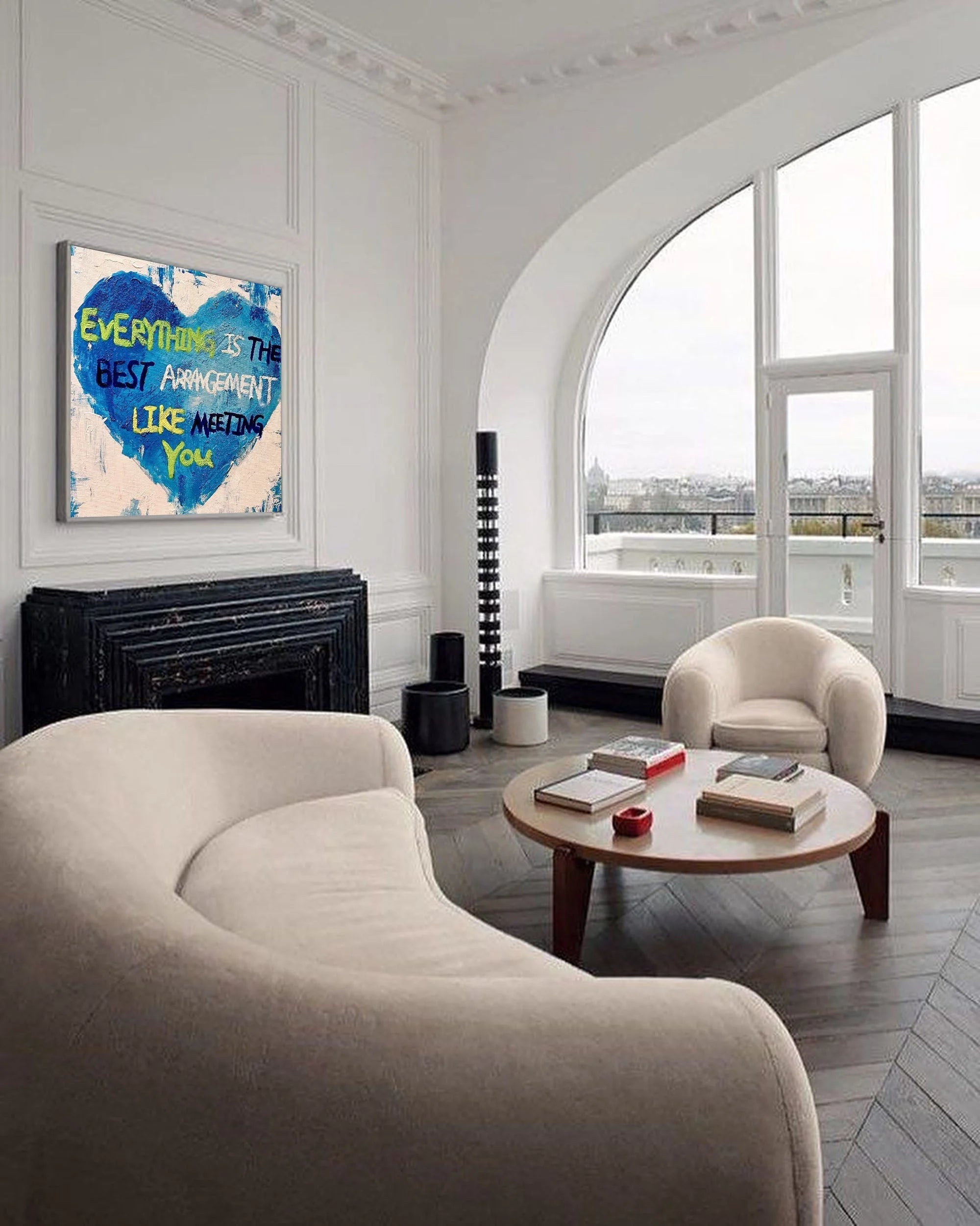Multicolor Blue Heart Abstract Oil Painting Inspirational Text Art For Walls - Artwallpainting