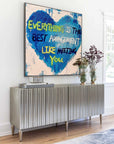 Multicolor Blue Heart Abstract Oil Painting Inspirational Text Art For Walls - Artwallpainting