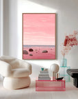Multicolor Blush Shoreline Abstract Pink Seascape Canvas Painting - Artwallpainting