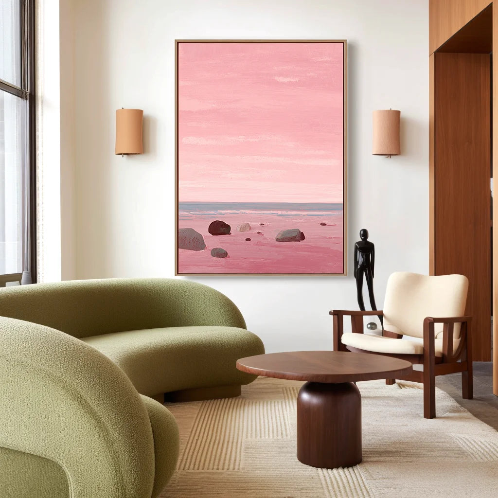 Multicolor Blush Shoreline Abstract Pink Seascape Canvas Painting - Artwallpainting