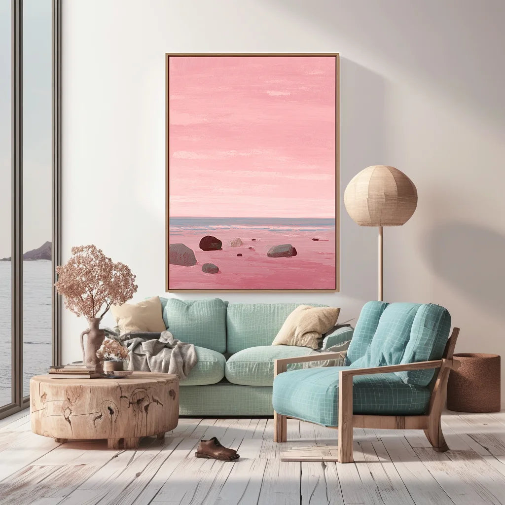 Multicolor Blush Shoreline Abstract Pink Seascape Canvas Painting - Artwallpainting