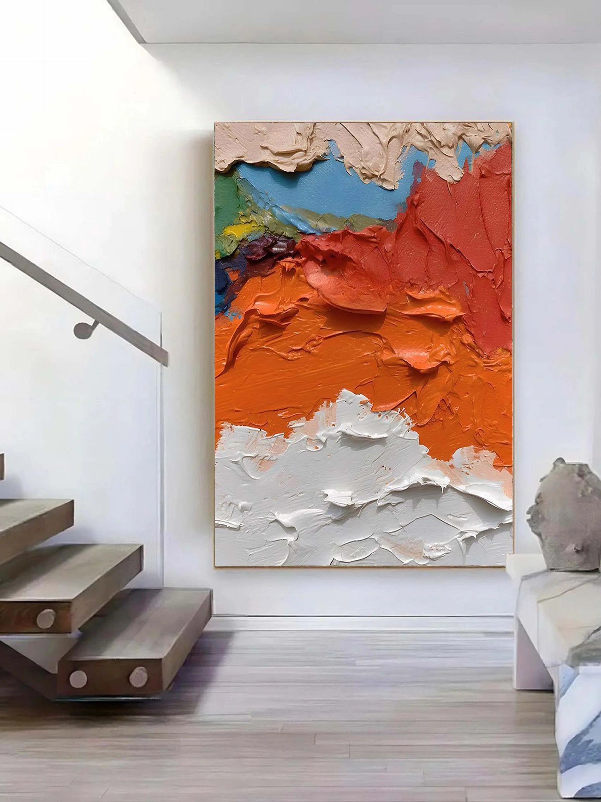 Multicolor Bold Textured Abstract Painting - Vibrant Earthy And Bright Palette Strokes - Artwallpainting