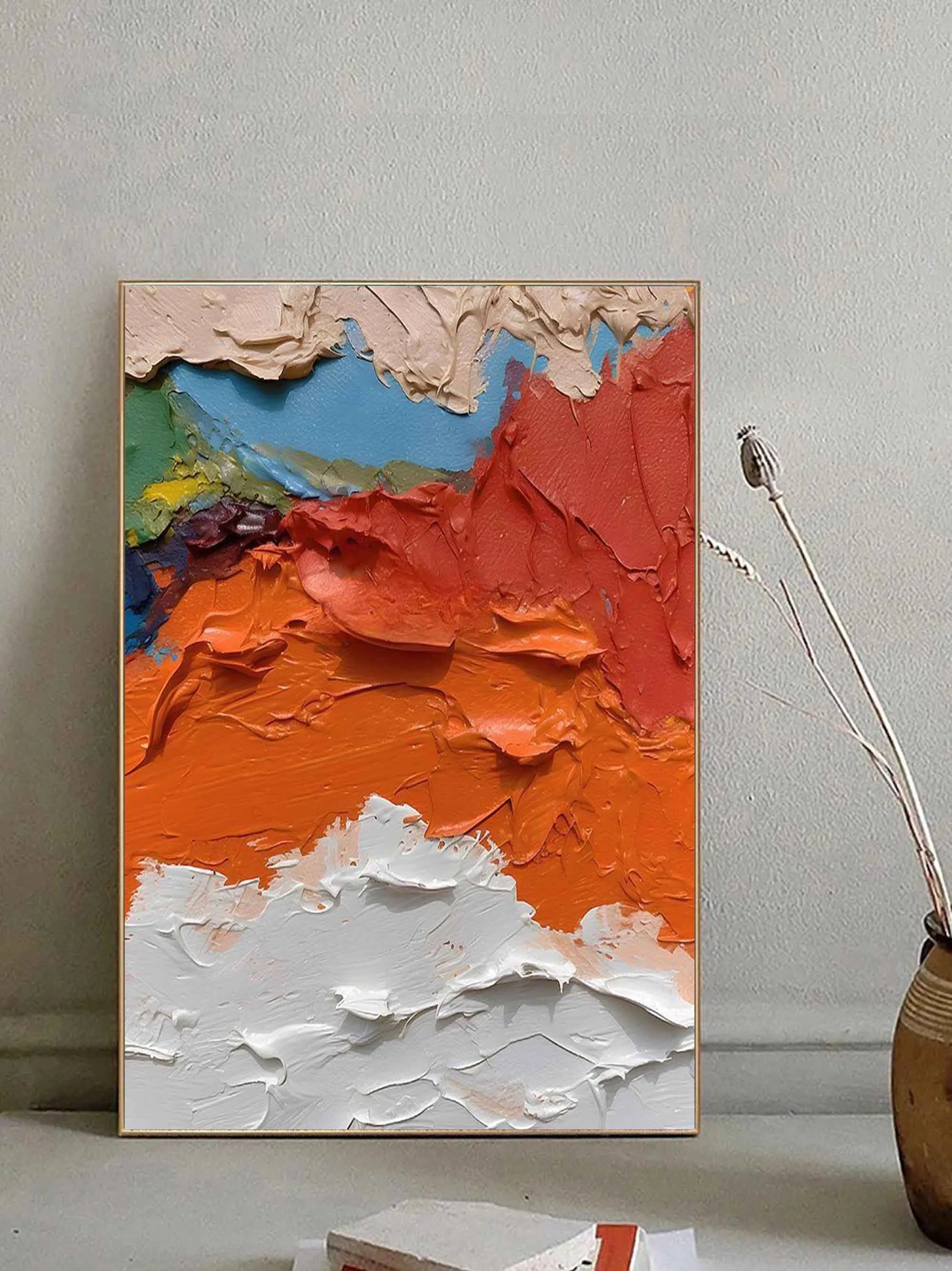 Multicolor Bold Textured Abstract Painting - Vibrant Earthy And Bright Palette Strokes - Artwallpainting