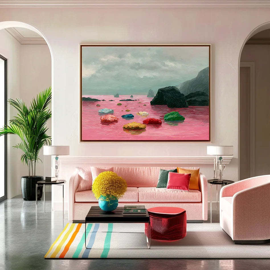 Multicolor Chromatic Drift Abstract Seascape With Vibrant Rock Formations - Artwallpainting