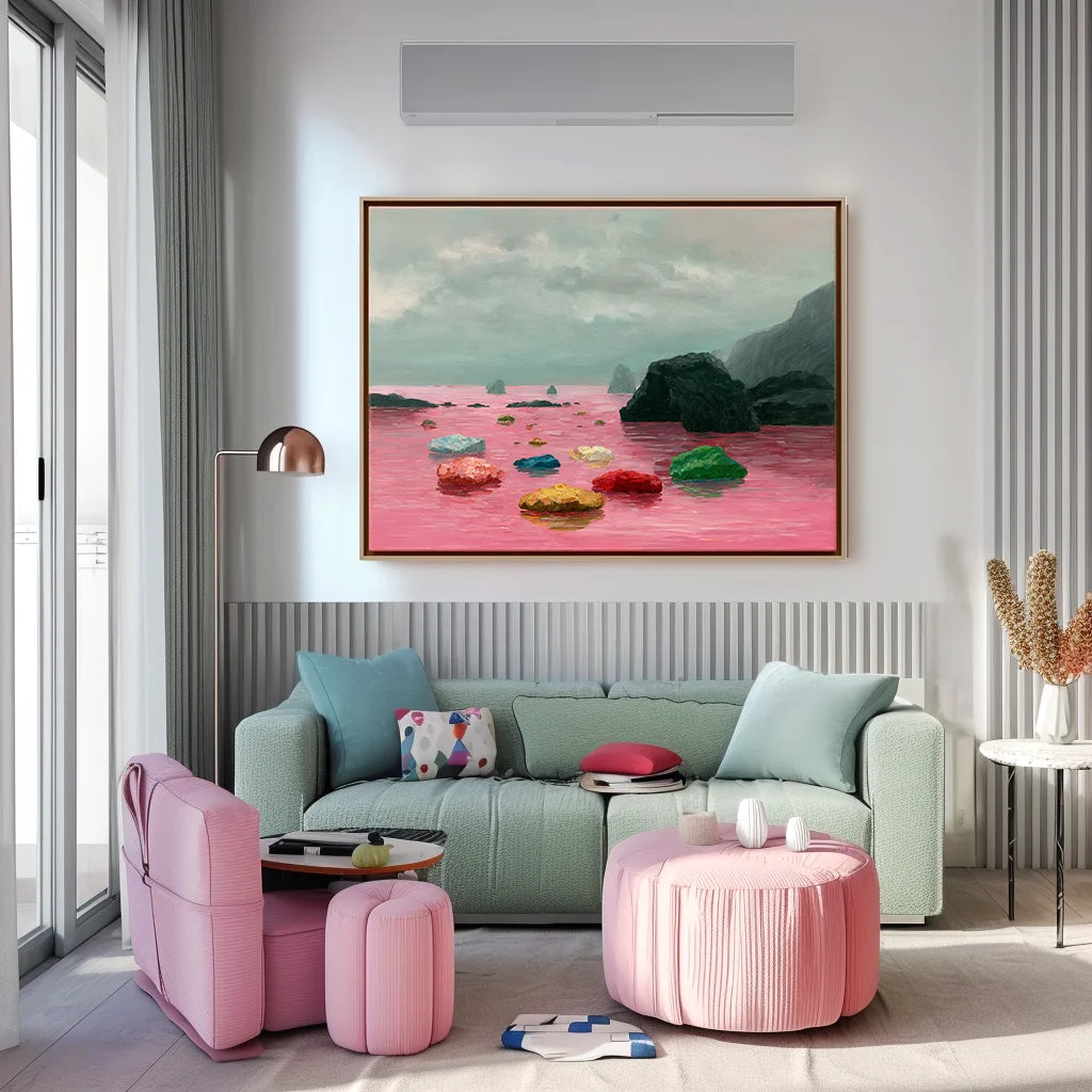 Multicolor Chromatic Drift Abstract Seascape With Vibrant Rock Formations - Artwallpainting