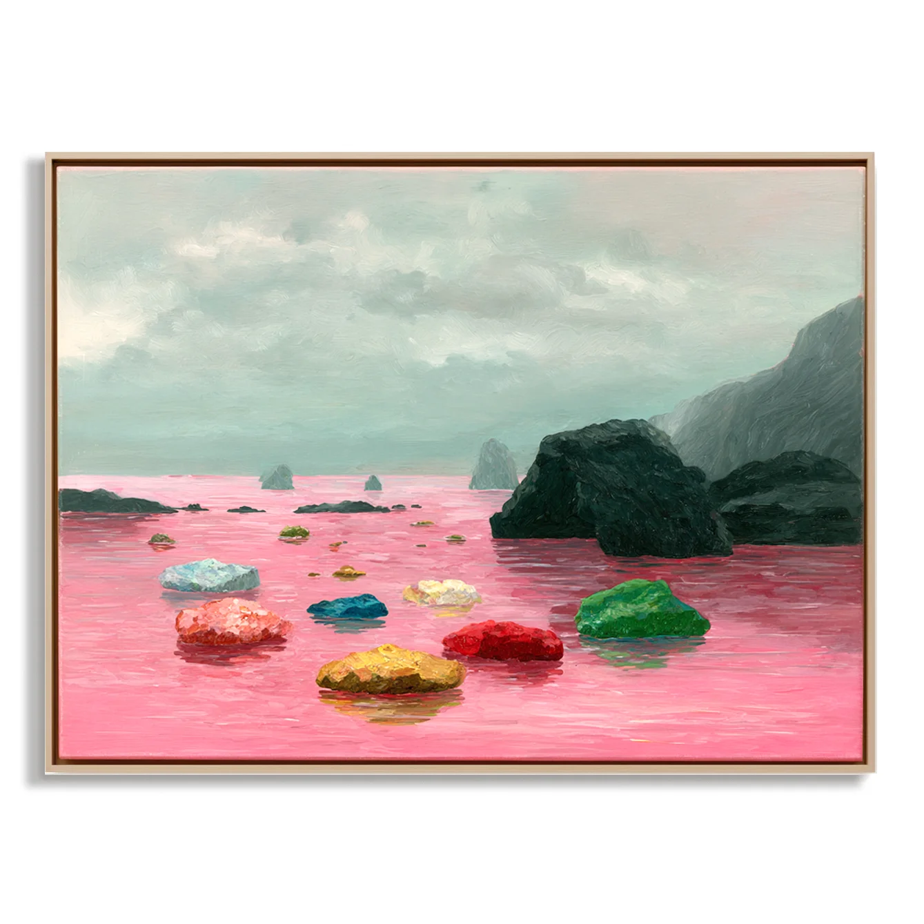 Multicolor Chromatic Drift Abstract Seascape With Vibrant Rock Formations - Artwallpainting