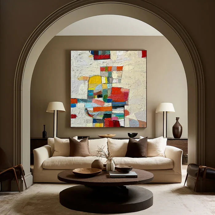 Multicolor Chromatic Mosaic - Hand-Painted Colorful Abstract Textured Oil Painting - Artwallpainting