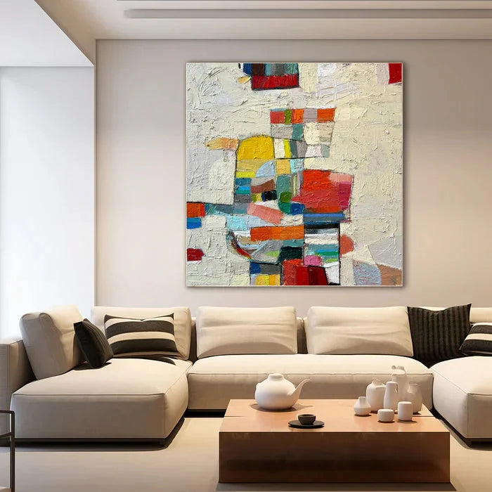 Multicolor Chromatic Mosaic - Hand-Painted Colorful Abstract Textured Oil Painting - Artwallpainting
