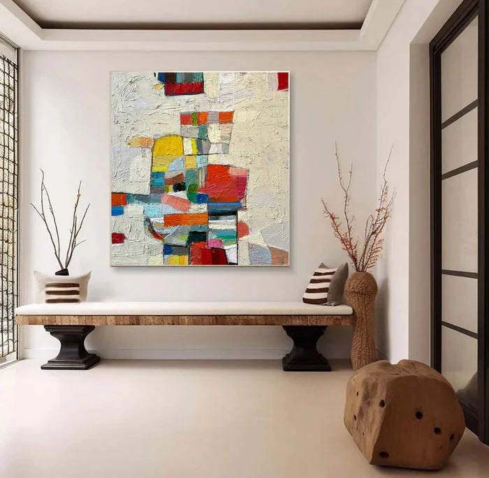 Multicolor Chromatic Mosaic - Hand-Painted Colorful Abstract Textured Oil Painting - Artwallpainting