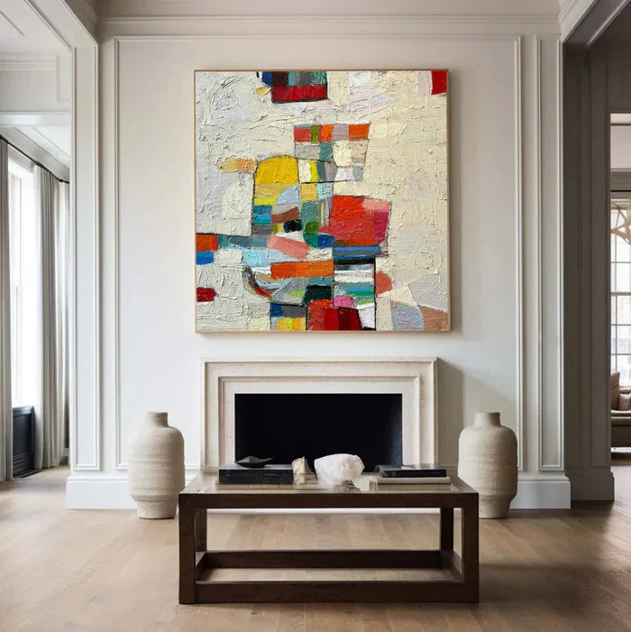 Multicolor Chromatic Mosaic - Hand-Painted Colorful Abstract Textured Oil Painting - Artwallpainting