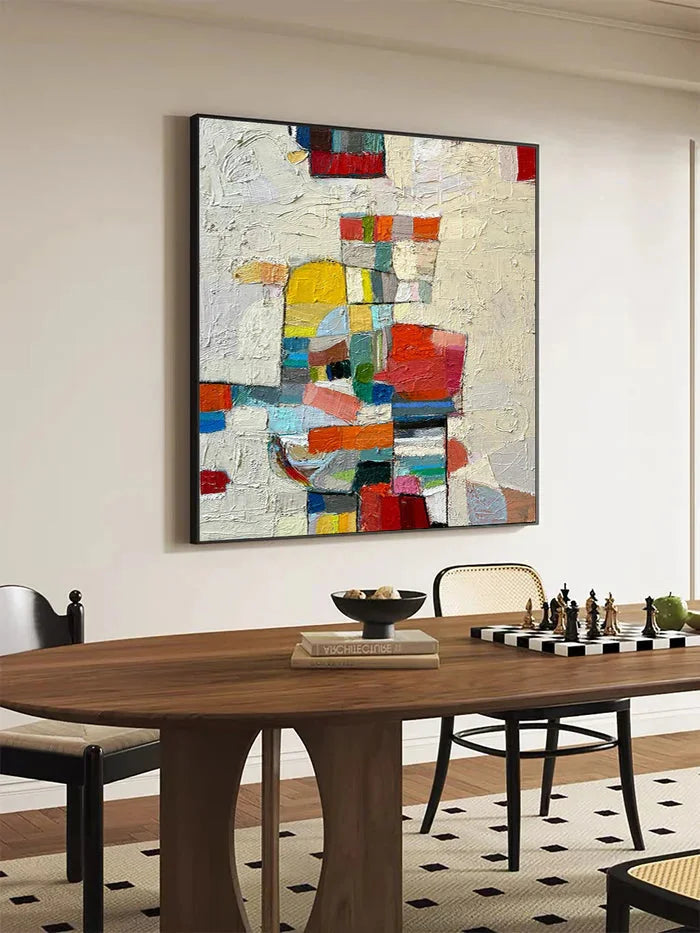 Multicolor Chromatic Mosaic - Hand-Painted Colorful Abstract Textured Oil Painting - Artwallpainting