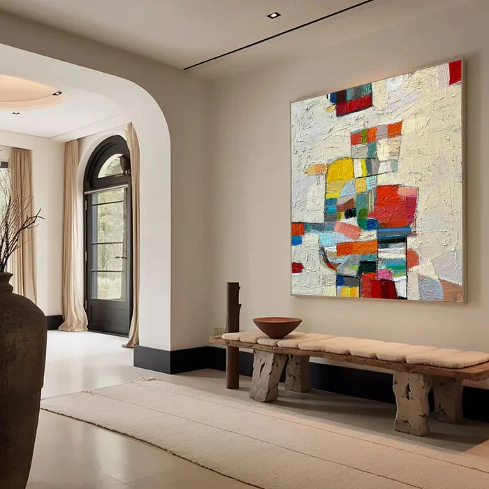 Multicolor Chromatic Mosaic - Hand-Painted Colorful Abstract Textured Oil Painting - Artwallpainting