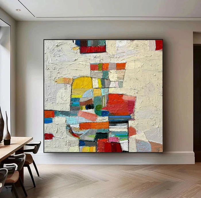 Multicolor Chromatic Mosaic - Hand-Painted Colorful Abstract Textured Oil Painting - Artwallpainting