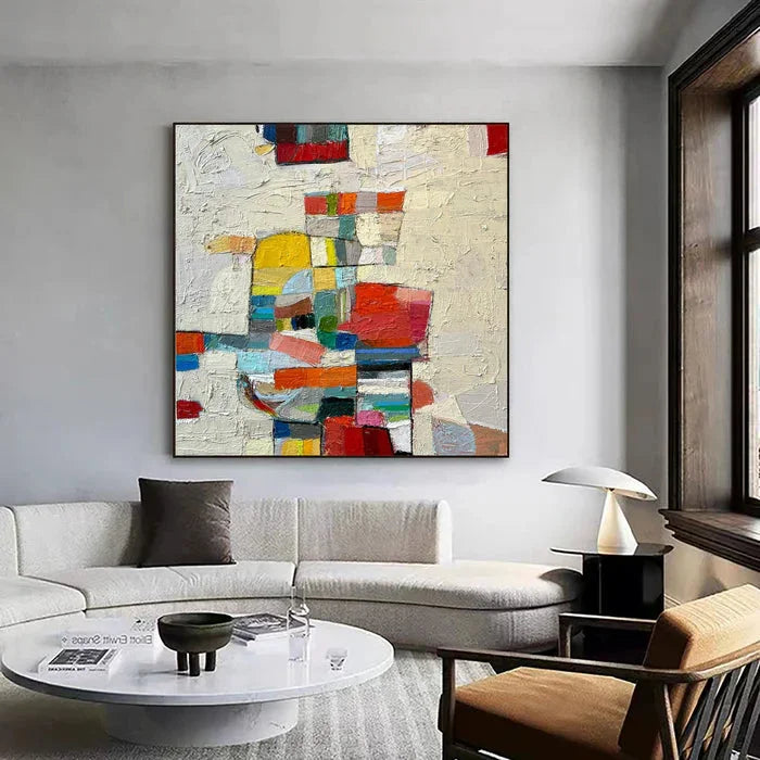 Multicolor Chromatic Mosaic - Hand-Painted Colorful Abstract Textured Oil Painting - Artwallpainting