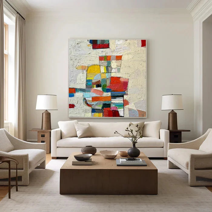 Multicolor Chromatic Mosaic - Hand-Painted Colorful Abstract Textured Oil Painting - Artwallpainting