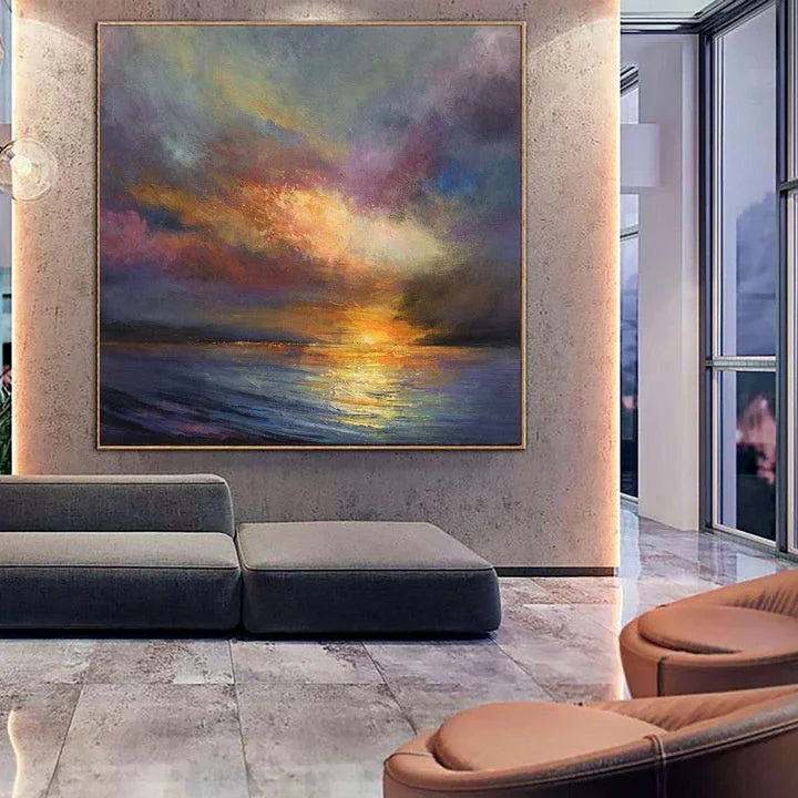 Multicolor Chromatic Sunset Sea-Modern Minimalist Sunset Sea Sunset Texture Oil Painting Wall Art - Artwallpainting