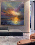 Multicolor Chromatic Sunset Sea-Modern Minimalist Sunset Sea Sunset Texture Oil Painting Wall Art - Artwallpainting