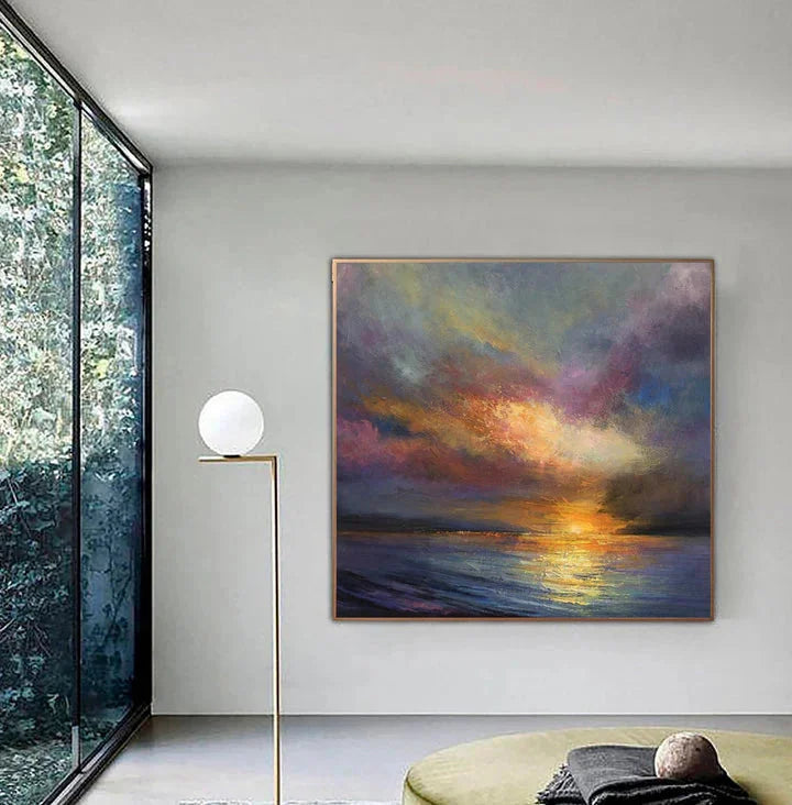 Multicolor Chromatic Sunset Sea-Modern Minimalist Sunset Sea Sunset Texture Oil Painting Wall Art - Artwallpainting