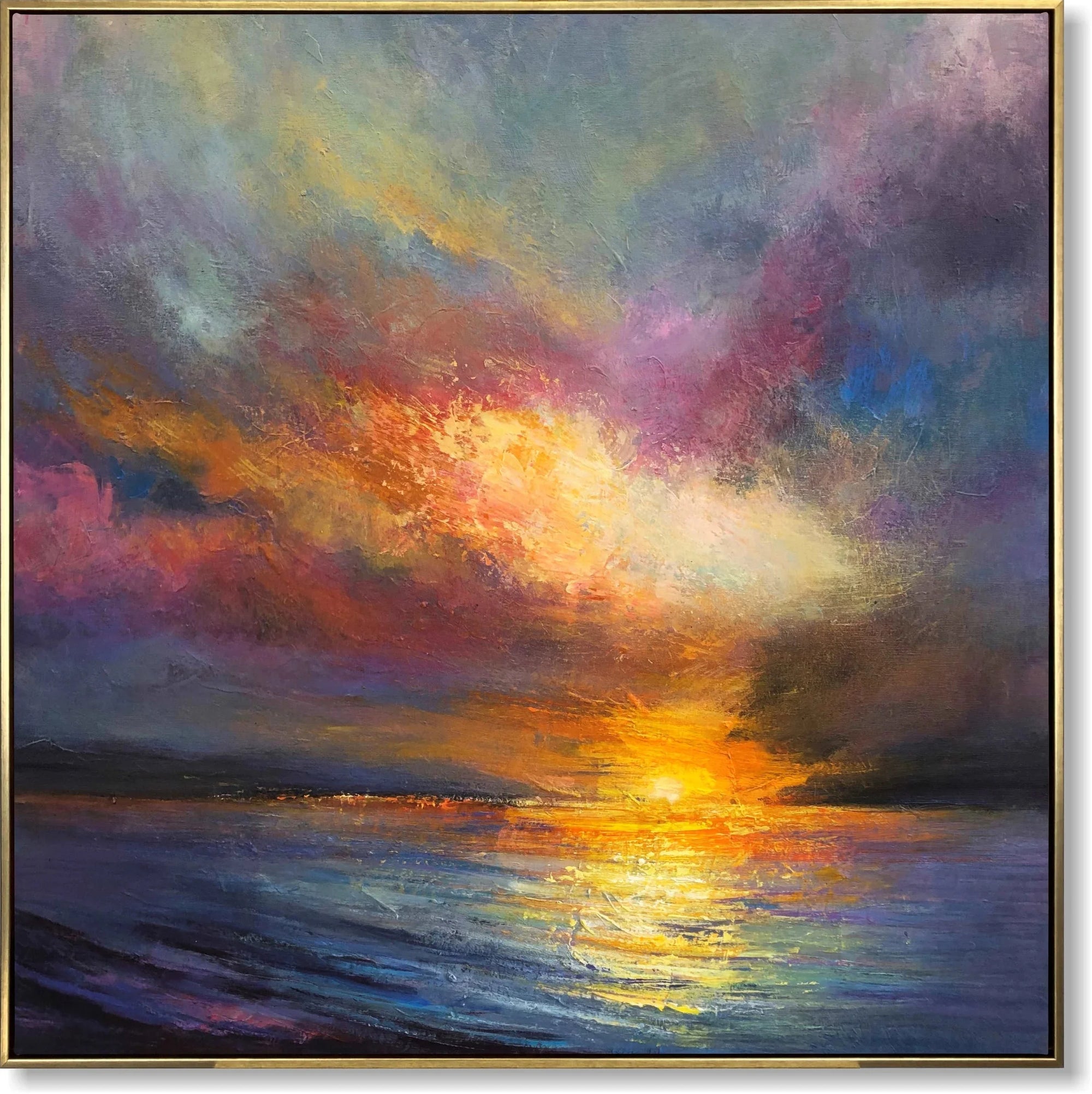 Multicolor Chromatic Sunset Sea-Modern Minimalist Sunset Sea Sunset Texture Oil Painting Wall Art - Artwallpainting