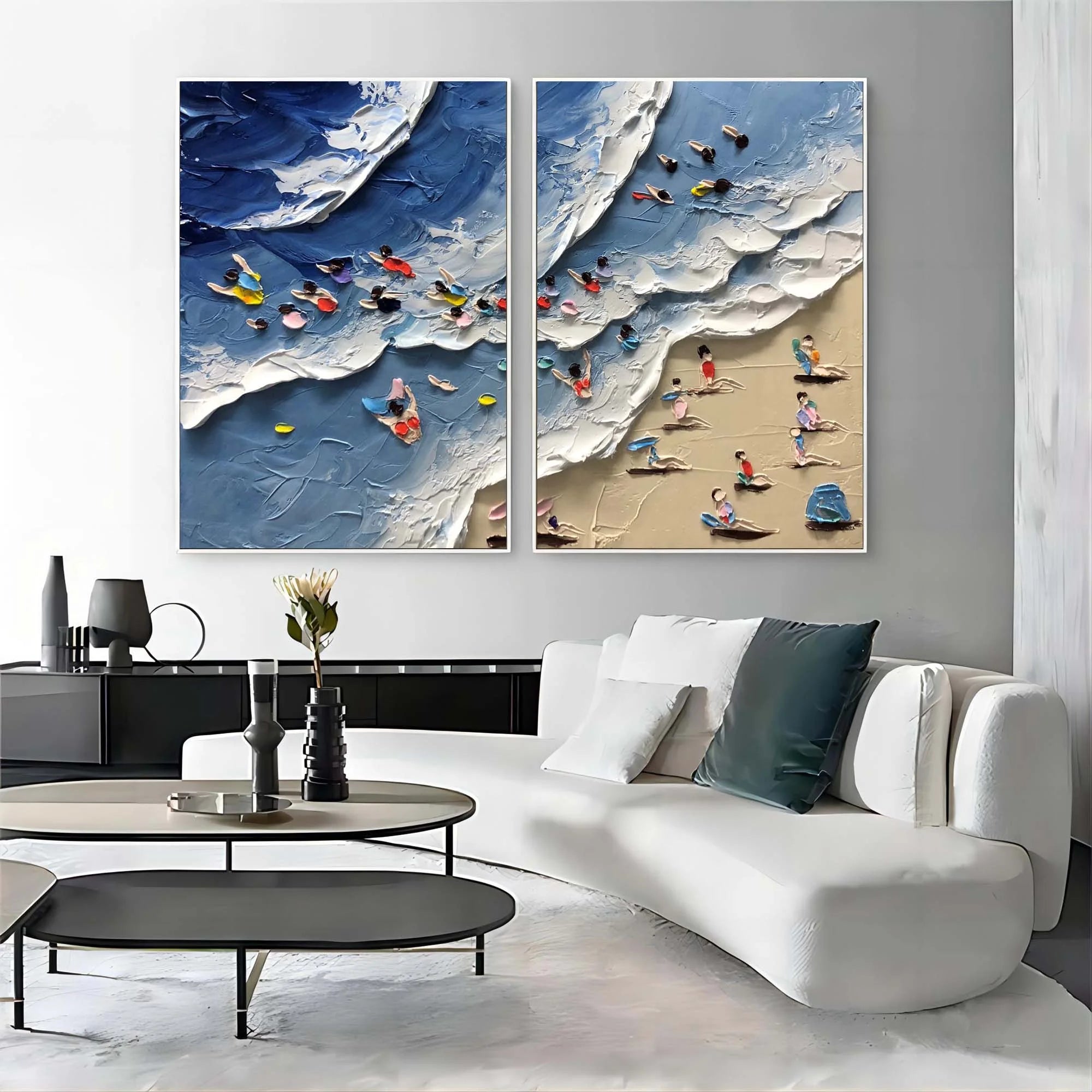 Multicolor Coastal Bliss Diptych Art Set Of 2 - Artwallpainting