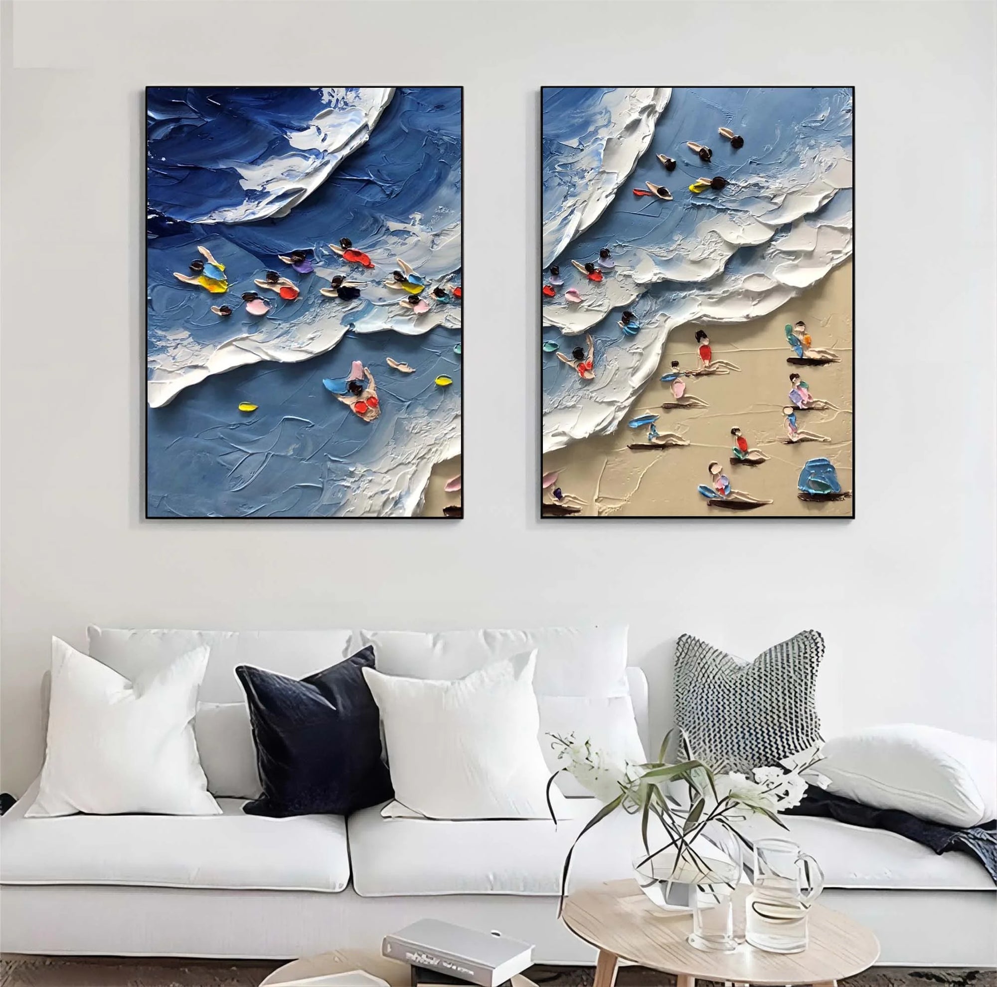 Multicolor Coastal Bliss Diptych Art Set Of 2 - Artwallpainting