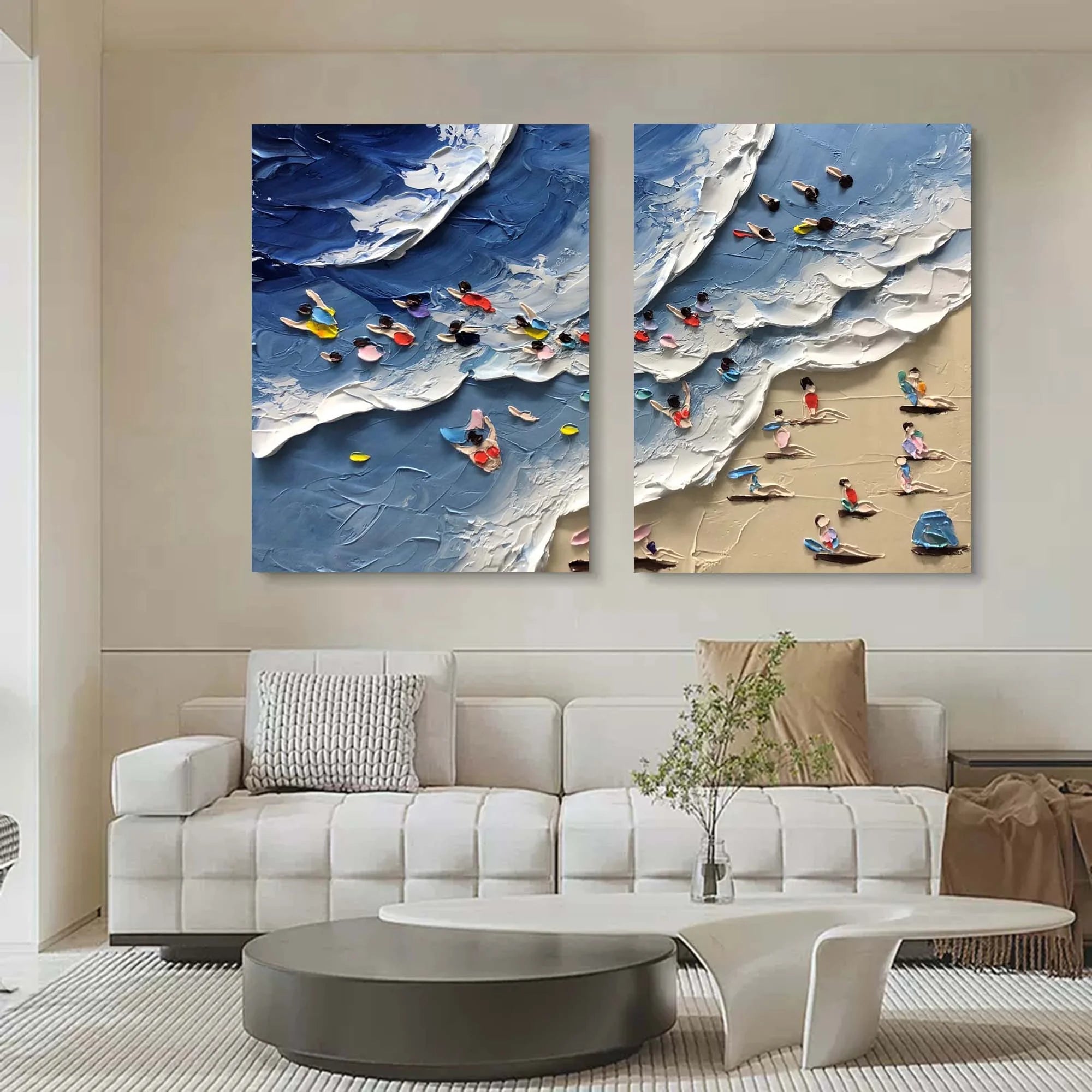 Multicolor Coastal Bliss Diptych Art Set Of 2 - Artwallpainting