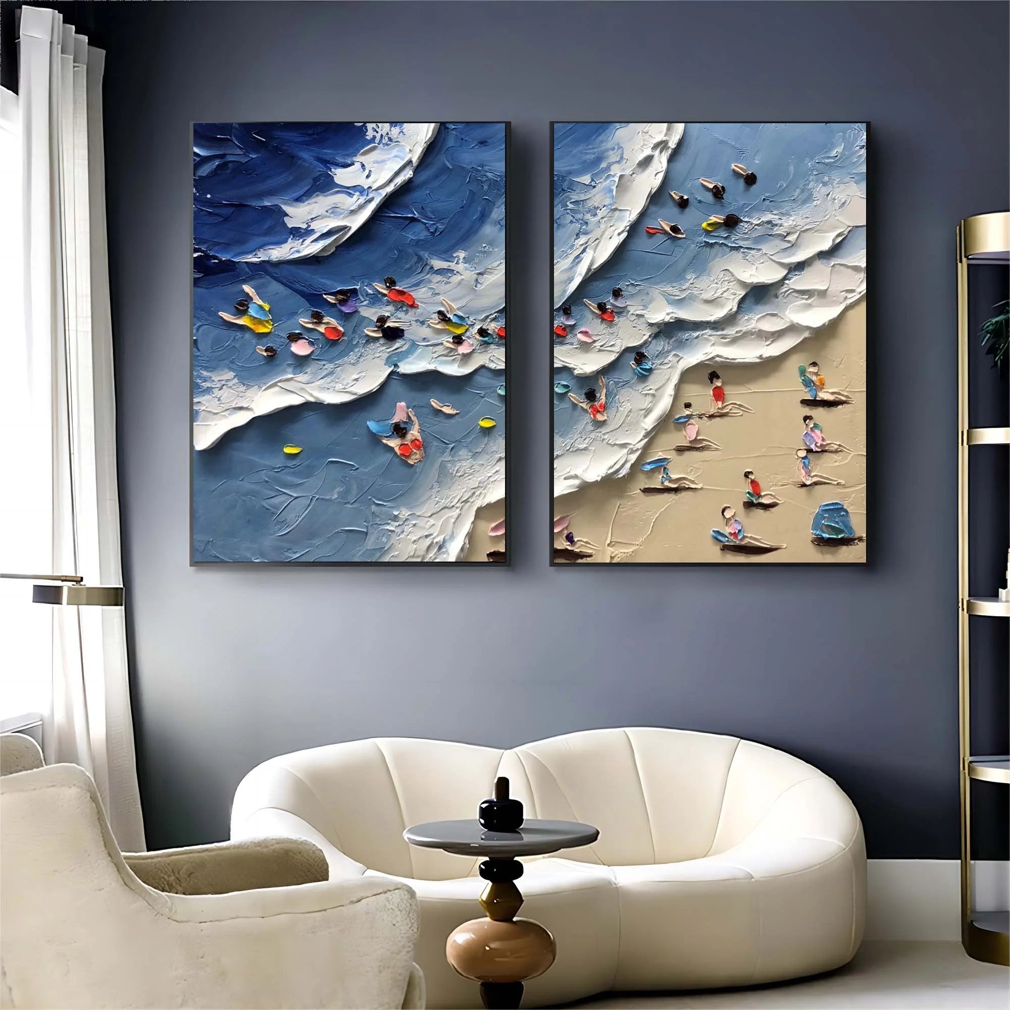 Multicolor Coastal Bliss Diptych Art Set Of 2 - Artwallpainting