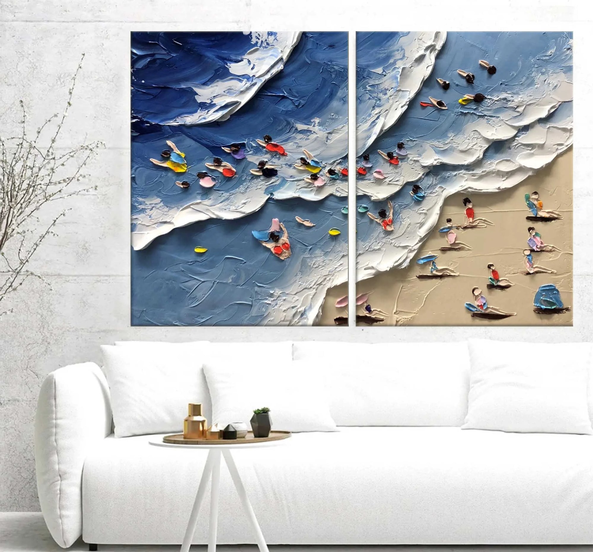 Multicolor Coastal Bliss Diptych Art Set Of 2 - Artwallpainting