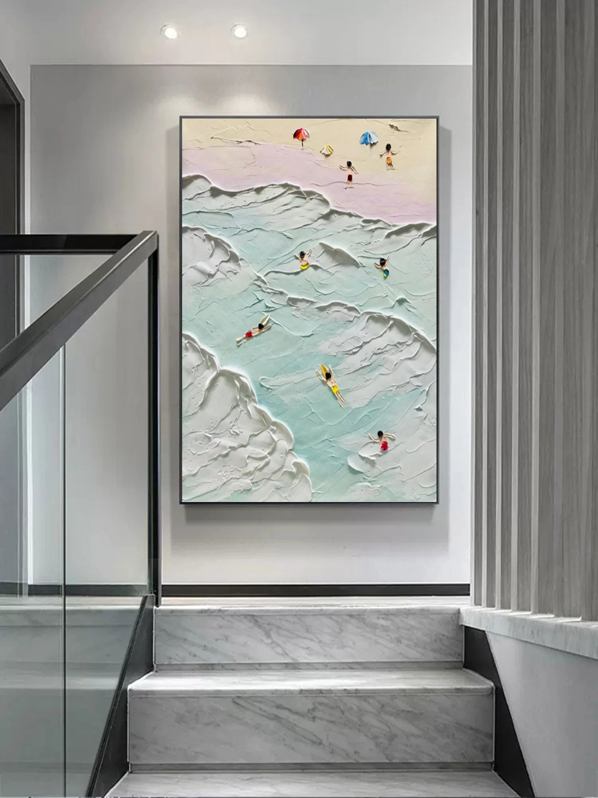 Multicolor Coastal Bliss Textured Beach Artwork - Artwallpainting