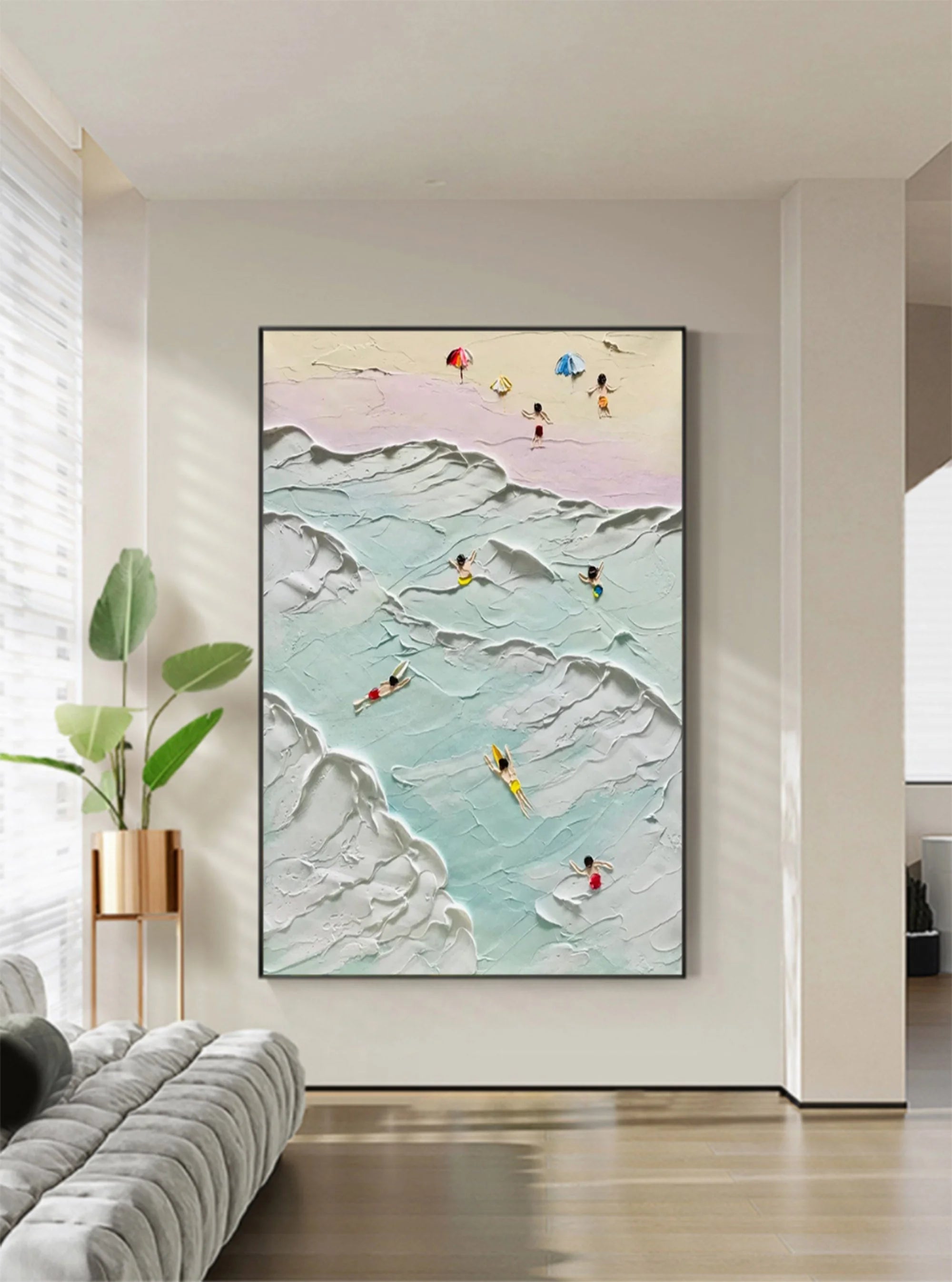 Multicolor Coastal Bliss Textured Beach Artwork - Artwallpainting