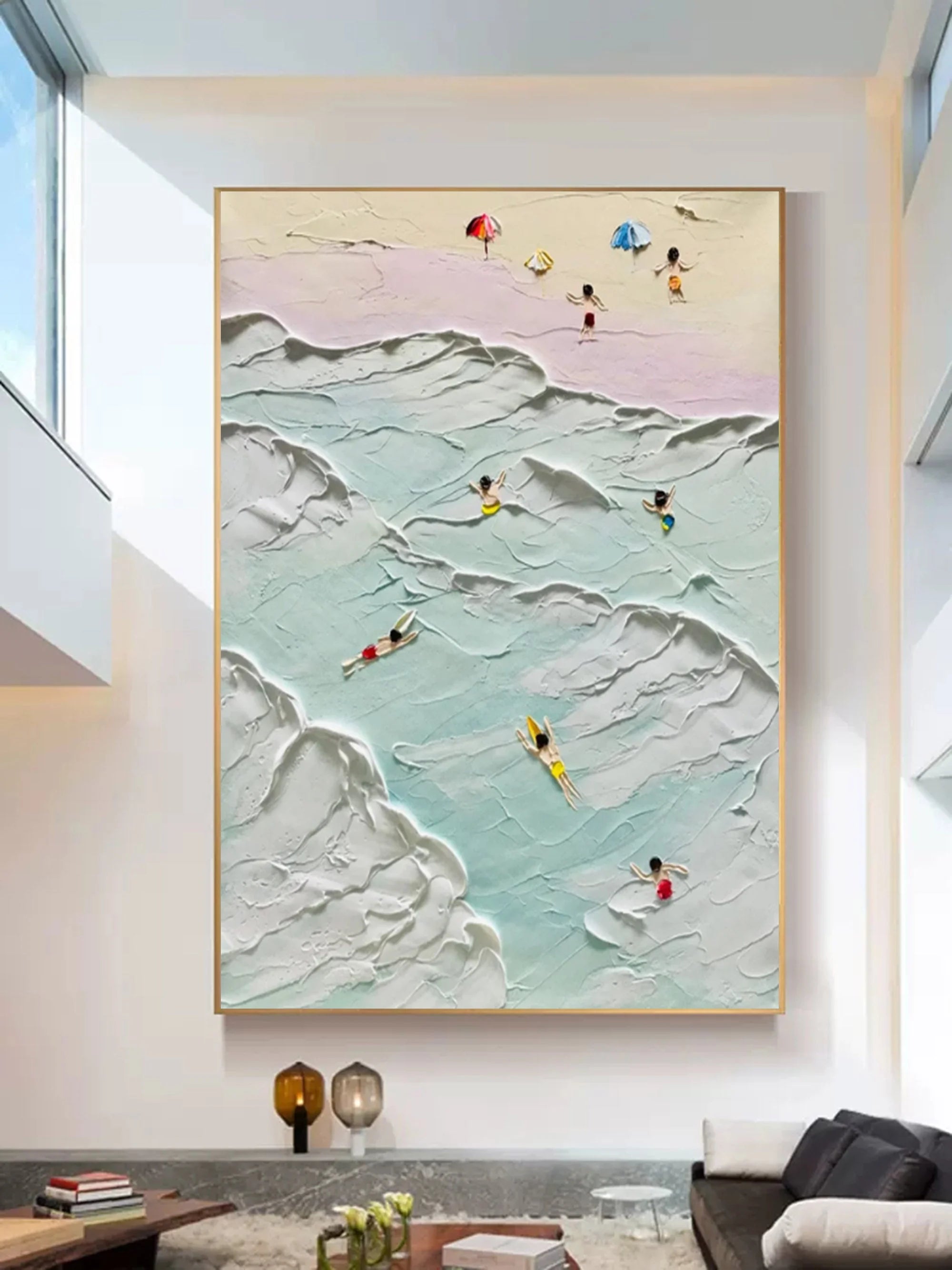 Multicolor Coastal Bliss Textured Beach Artwork - Artwallpainting
