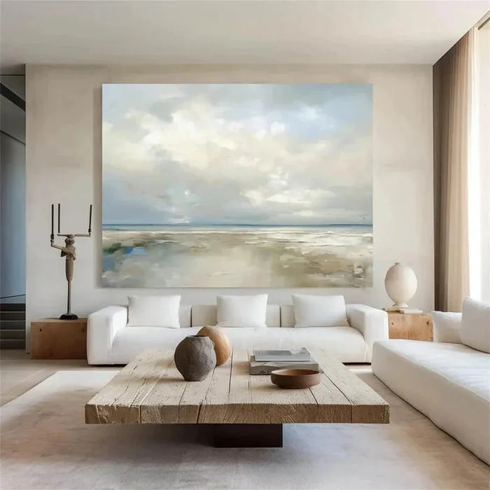 Multicolor Coastal Clouds-Modern Minimalist Calm Ocean And Sky Texture Oil Painting Wall Art - Artwallpainting