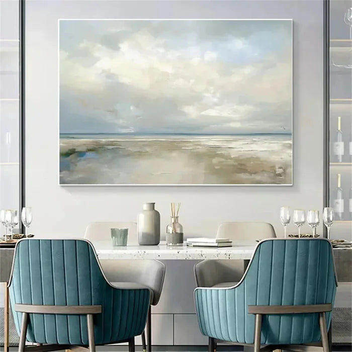 Multicolor Coastal Clouds-Modern Minimalist Calm Ocean And Sky Texture Oil Painting Wall Art - Artwallpainting