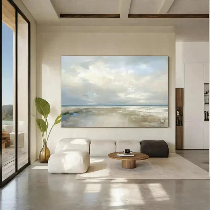 Multicolor Coastal Clouds-Modern Minimalist Calm Ocean And Sky Texture Oil Painting Wall Art - Artwallpainting