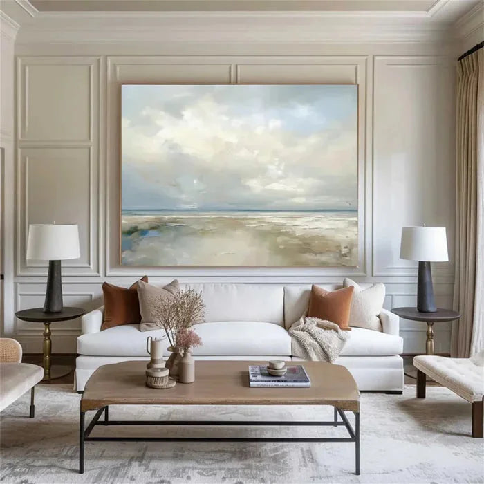 Multicolor Coastal Clouds-Modern Minimalist Calm Ocean And Sky Texture Oil Painting Wall Art - Artwallpainting